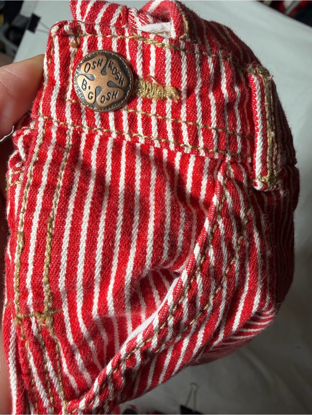 OshKosh B'gosh Red and White Striped Kids vintage Overalls - Picture 2 of 5